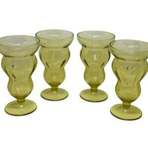 VTG Federal Glass Lido Golden Glow Footed Glasses Amber Set 4 Footed Drinkware